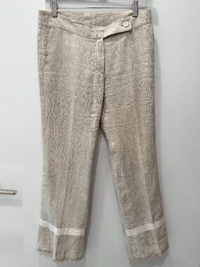 Vintage 100% Linen Cropped Pants | Neutral Oatmeal